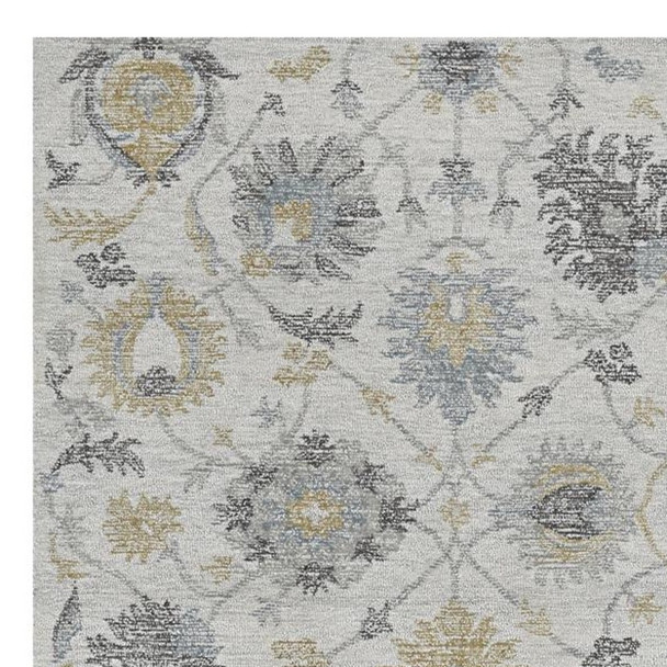 5' X 7' Ivory Gray And Green Wool Floral Hand Tufted Distressed Area Rug