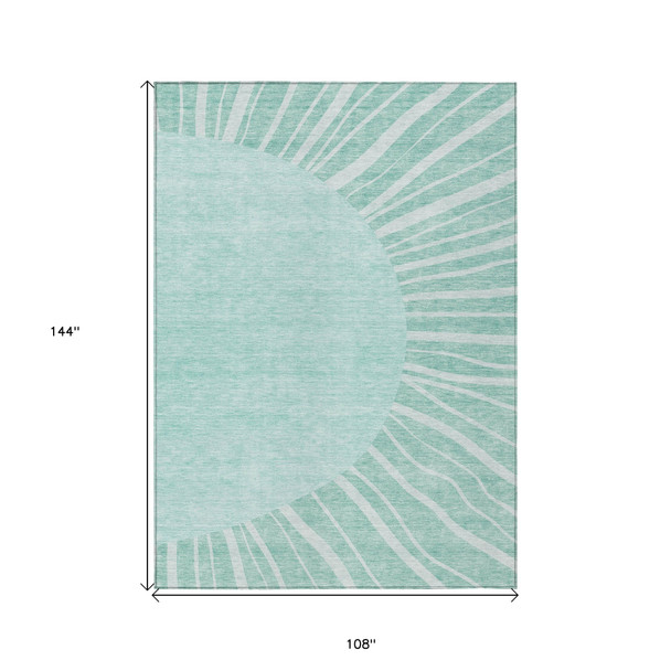 9' X 12' Teal Blue Aqua And Mint Green Abstract Washable Indoor Outdoor Area Rug