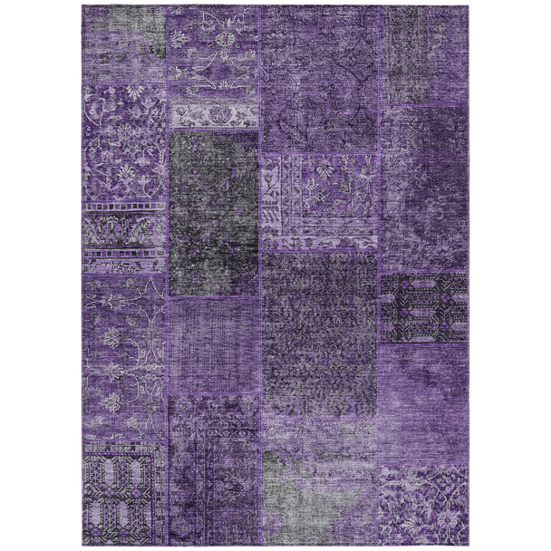 10' X 14' Eggplant Purple And Charcoal Patchwork Washable Indoor Outdoor Area Rug