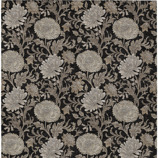 8' X 10' Black Taupe And Beige Floral Washable Indoor Outdoor Area Rug