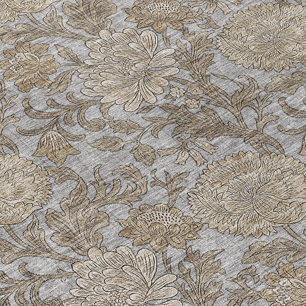 5' X 8' Gray Silver And Taupe Floral Washable Indoor Outdoor Area Rug