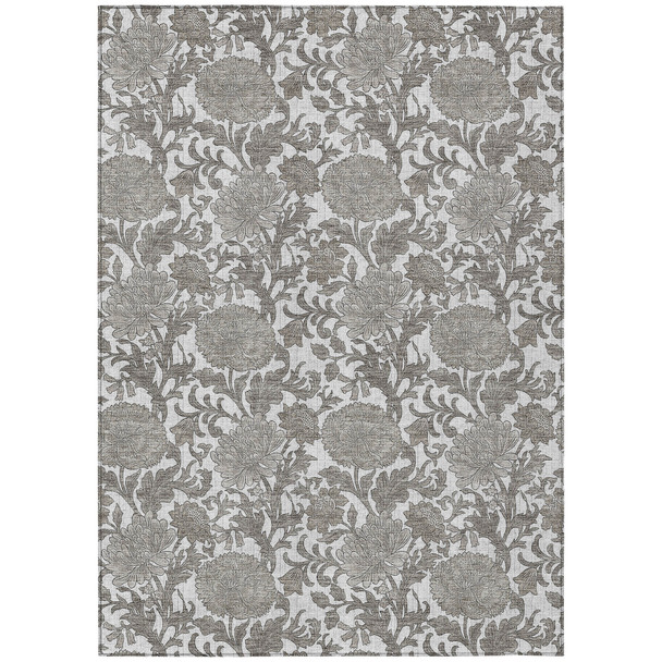 8' X 10' Ivory And Gray Floral Washable Indoor Outdoor Area Rug