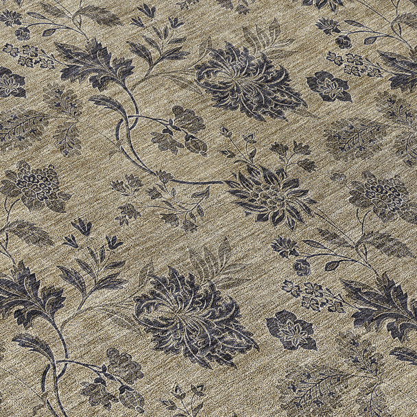 9' X 12' Brown Beige And Chocolate Floral Washable Indoor Outdoor Area Rug