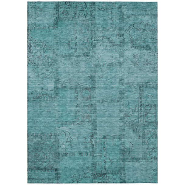 3' X 5' Teal Blue And Aqua Patchwork Washable Indoor Outdoor Area Rug