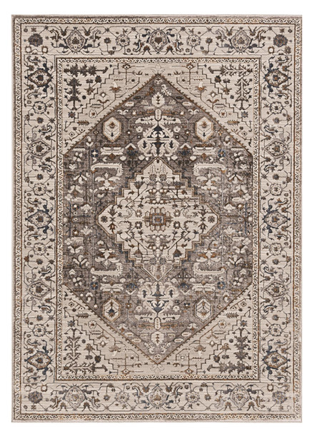 10' X 13' Ivory Gray And Brown Floral Medallion Area Rug