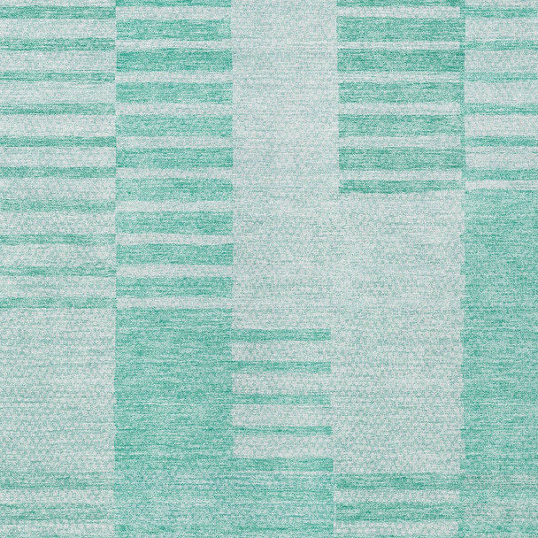 8' X 10' Teal Blue Aqua And Ivory Striped Washable Indoor Outdoor Area Rug