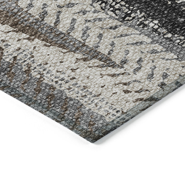 3' X 5' Brown Gray And Ivory Botanical Leaves Washable Indoor Outdoor Area Rug
