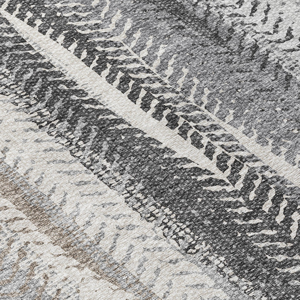 5' X 8' Khaki Ivory And Gray Botanical Leaves Washable Indoor Outdoor Area Rug