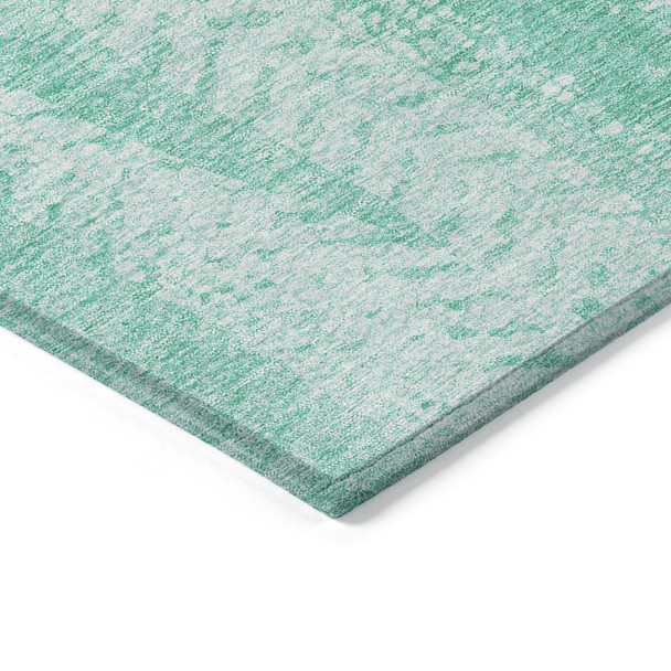 9' X 12' Aqua Teal Blue And Ivory Botanical Leaves Washable Indoor Outdoor Area Rug