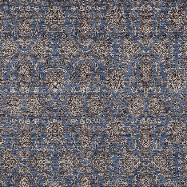 10' X 14' Navy Blue Beige And Taupe Floral Washable Indoor Outdoor Area Rug