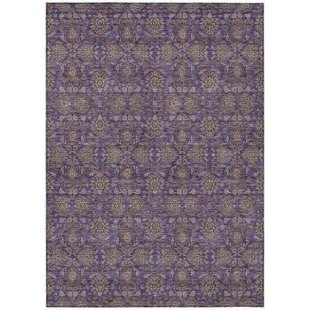 5' X 8' Purple Beige And Taupe Floral Washable Indoor Outdoor Area Rug