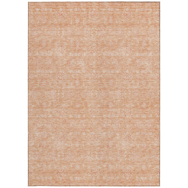 8' X 10' Peach And Ivory Floral Washable Indoor Outdoor Area Rug