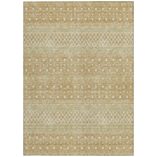 3' X 5' Copper Ivory And Olive Green Tribal Washable Indoor Outdoor Area Rug
