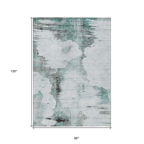 8' X 10' Teal Blue Silver And Gray Abstract Washable Indoor Outdoor Area Rug