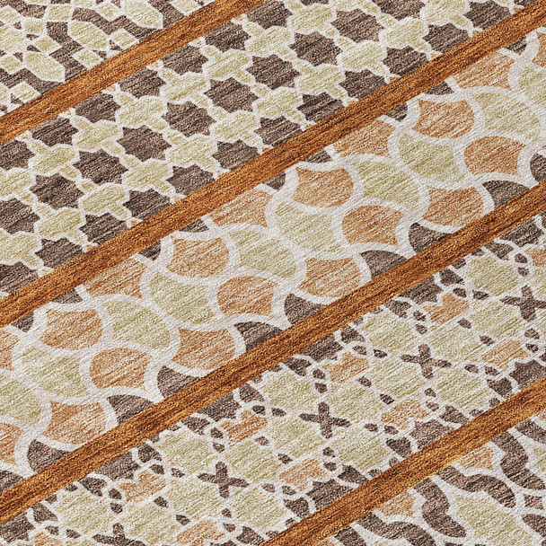5' X 8' Chocolate And Taupe Quatrefoil Washable Indoor Outdoor Area Rug