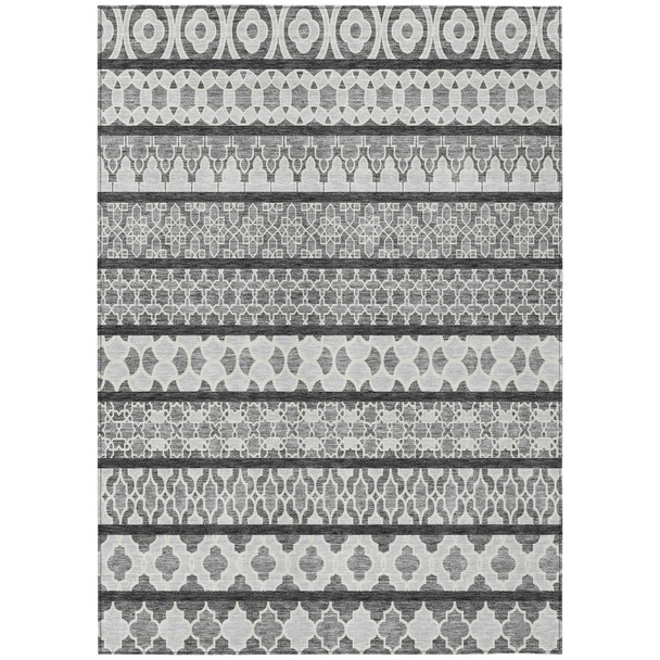 5' X 8' Gray Charcoal And Silver Quatrefoil Washable Indoor Outdoor Area Rug