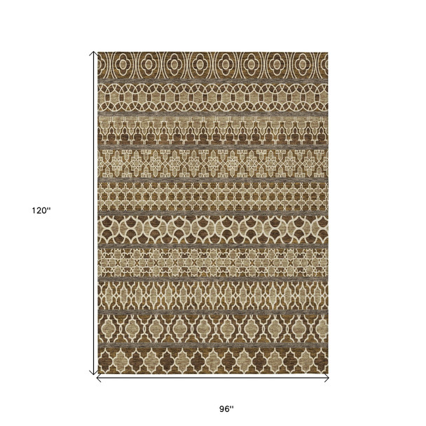 8' X 10' Brown And Taupe Quatrefoil Washable Indoor Outdoor Area Rug