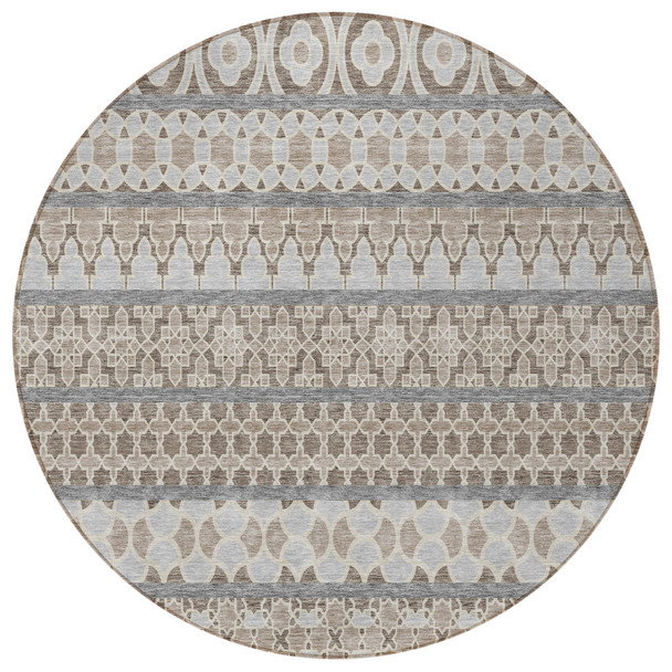 8' Taupe Beige And Gray Round Quatrefoil Washable Indoor Outdoor Area Rug