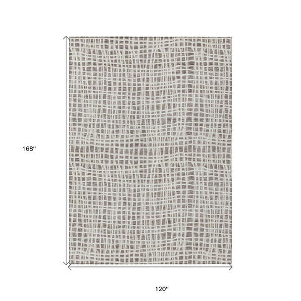 10' X 14' Taupe And Beige Striped Washable Indoor Outdoor Area Rug