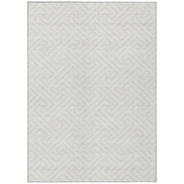 8' X 10' Ivory And Beige Geometric Washable Indoor Outdoor Area Rug