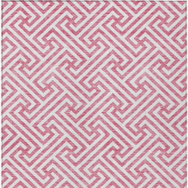 3' X 5' Pink And Ivory Geometric Washable Indoor Outdoor Area Rug