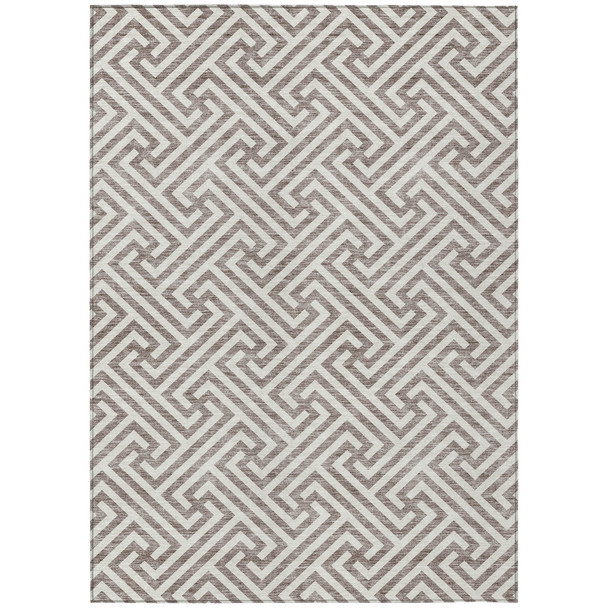 3' X 5' Taupe And Ivory Geometric Washable Indoor Outdoor Area Rug