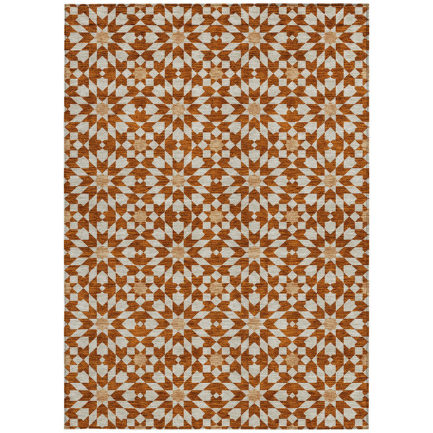 8' X 10' Orange Beige And Copper Floral Medallion Washable Indoor Outdoor Area Rug