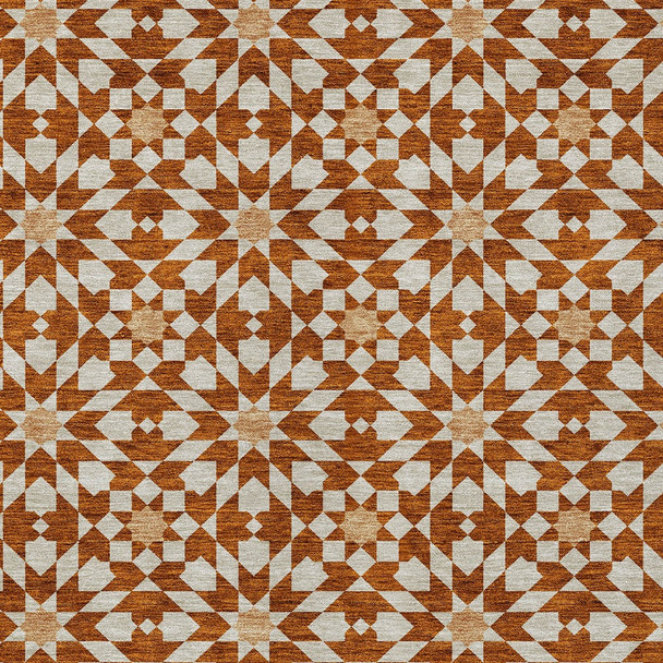 10' X 14' Orange Beige And Copper Floral Medallion Washable Indoor Outdoor Area Rug