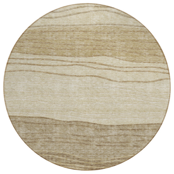 8' Beige Brown And Taupe Round Striped Washable Indoor Outdoor Area Rug