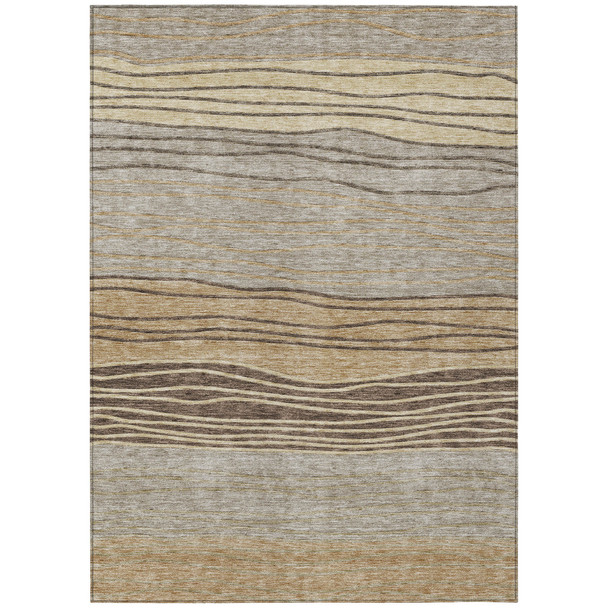 5' X 8' Taupe Brown And Beige Striped Washable Indoor Outdoor Area Rug