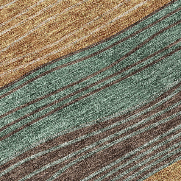 10' X 14' Terra Cotta Copper And Beige Striped Washable Indoor Outdoor Area Rug