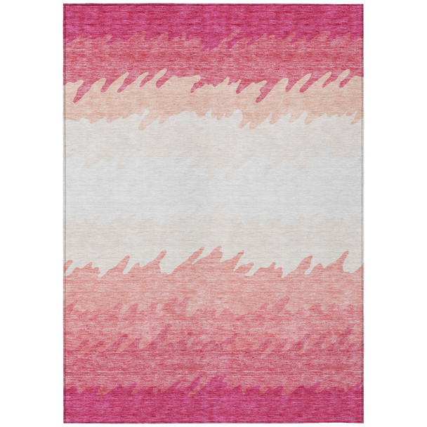 10' X 14' Blush Pink And Ivory Striped Washable Indoor Outdoor Area Rug