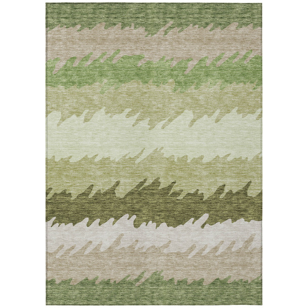 5' X 8' Beige And Olive Green Striped Washable Indoor Outdoor Area Rug