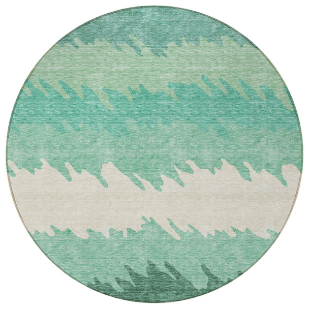 8' Sage Green And Ivory Round Striped Washable Indoor Outdoor Area Rug
