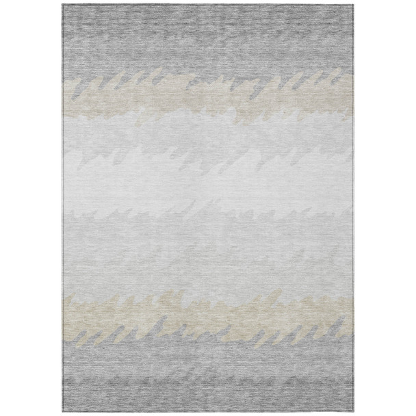 3' X 5' Silver Gray And Beige Striped Washable Indoor Outdoor Area Rug