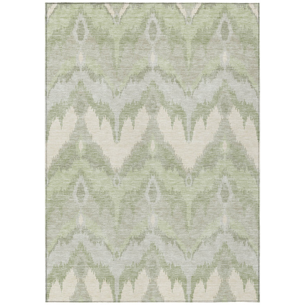 8' X 10' Artichoke Green And Beige Ikat Washable Indoor Outdoor Area Rug