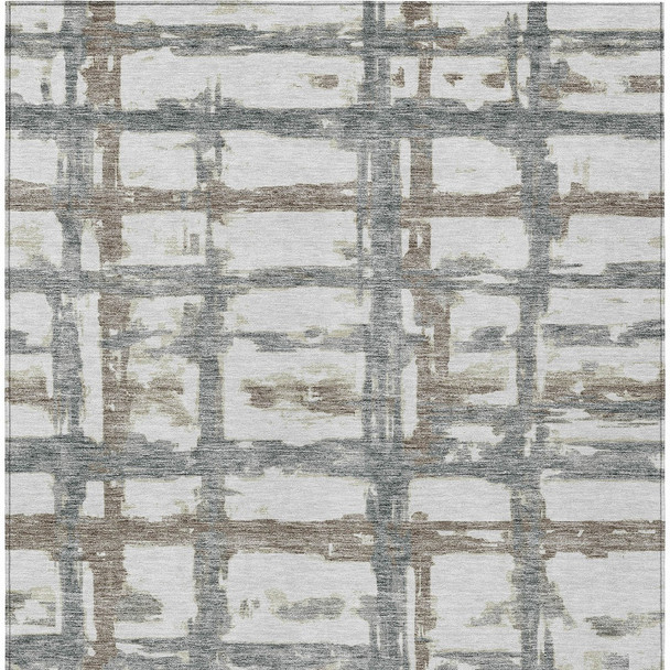 9' X 12' Silver Taupe And Gray Striped Washable Indoor Outdoor Area Rug