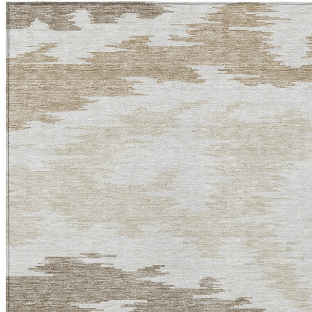 3' X 5' Ivory Beige And Brown Abstract Washable Indoor Outdoor Area Rug