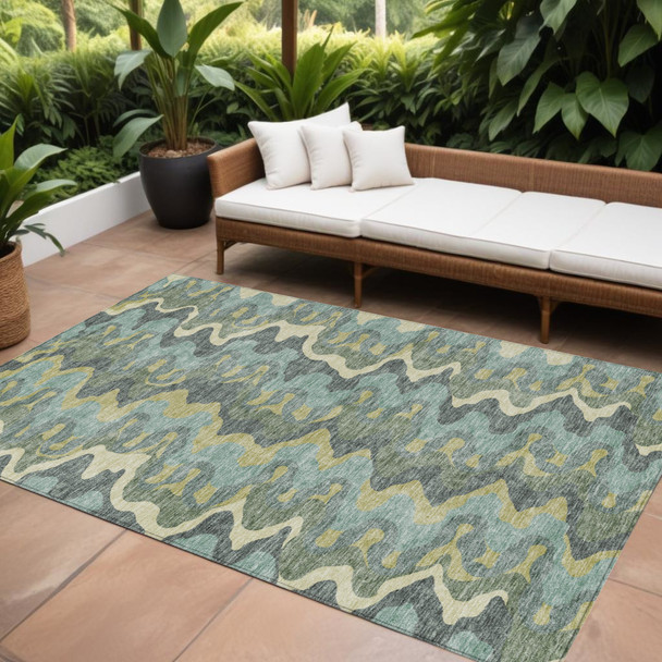 8' X 10' Sage And Artichoke Green Abstract Washable Indoor Outdoor Area Rug