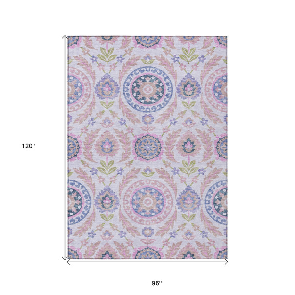 8' X 10' Blush Lavender And Purple Floral Washable Indoor Outdoor Area Rug