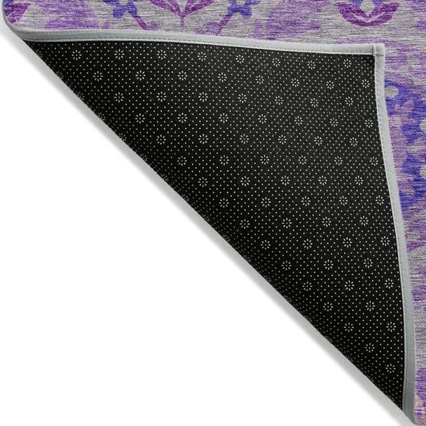 8' X 10' Lavender Lilac And Gray Floral Washable Indoor Outdoor Area Rug