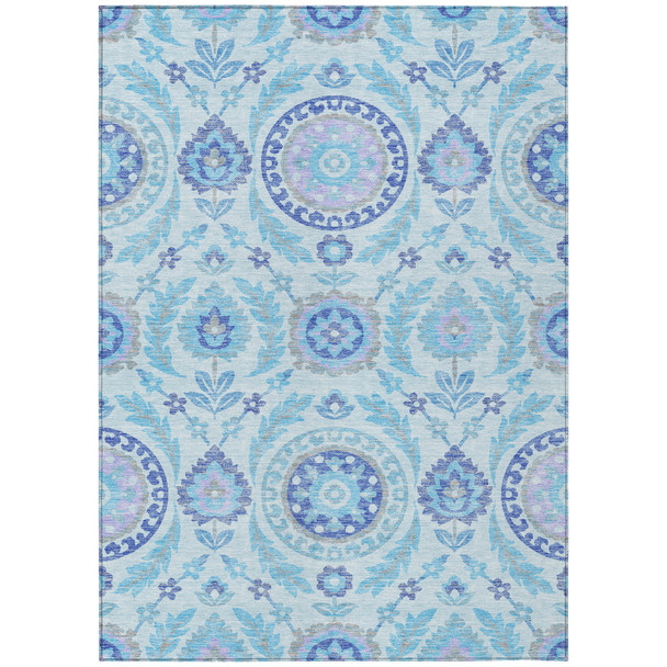 8' X 10' Sky Blue And Lavender Floral Washable Indoor Outdoor Area Rug