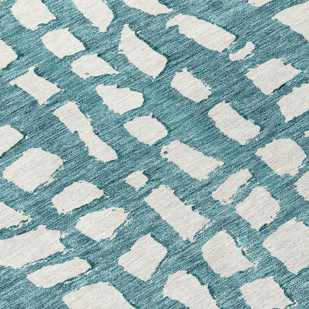 10' X 14' Teal Blue And Ivory Abstract Washable Indoor Outdoor Area Rug