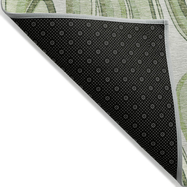 8' Artichoke Green And Ivory Round Abstract Washable Indoor Outdoor Area Rug