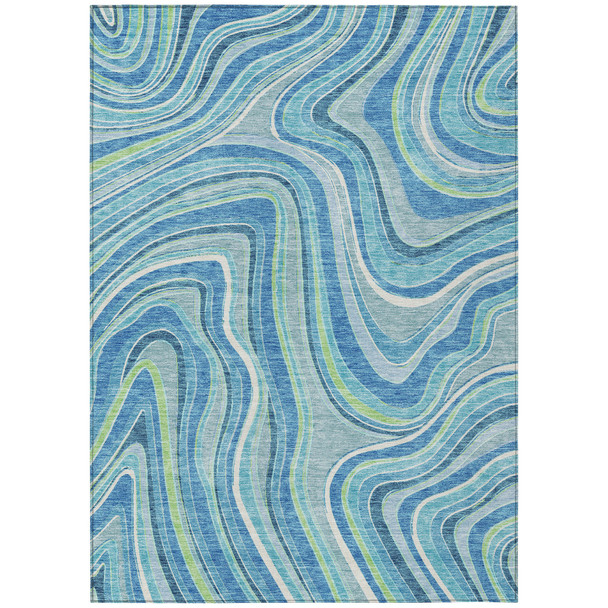 5' X 8' Navy Blue And Denim Blue Abstract Washable Indoor Outdoor Area Rug