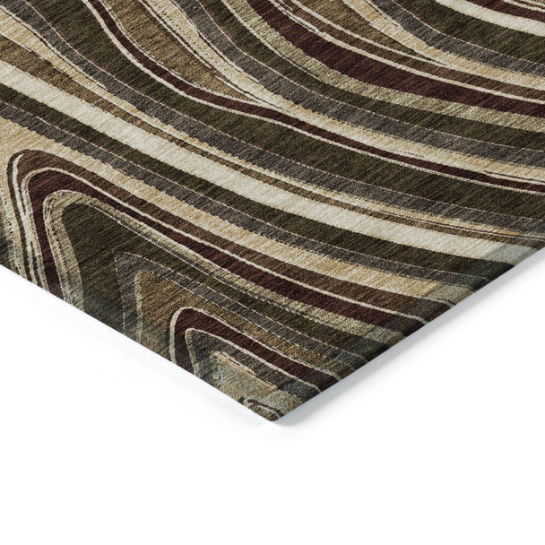 8' Brown And Ivory Round Abstract Washable Indoor Outdoor Area Rug