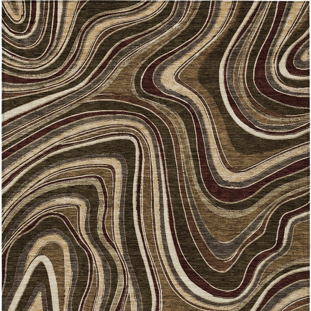8' X 10' Brown And Ivory Abstract Washable Indoor Outdoor Area Rug
