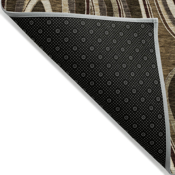 9' X 12' Brown And Ivory Abstract Washable Indoor Outdoor Area Rug