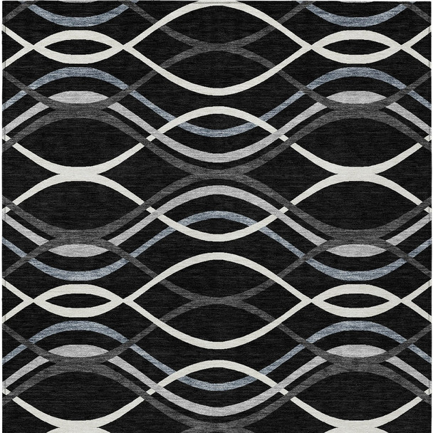 5' X 8' Black Gray And Ivory Abstract Washable Indoor Outdoor Area Rug