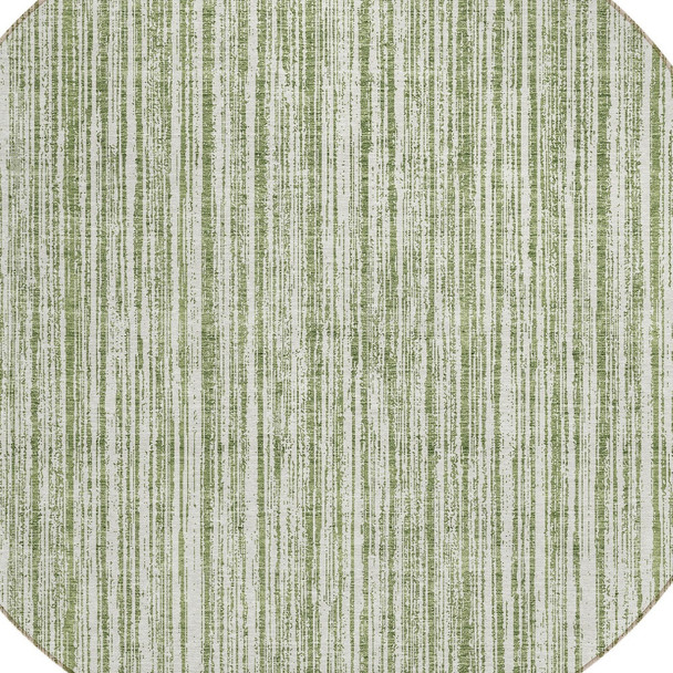 8' Green And Ivory Round Striped Washable Indoor Outdoor Area Rug